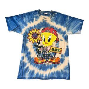 Vintage 90s Tweety Bird Tie Dye T Shirt Looney Tunes Freeze Large Garden Hip Hop